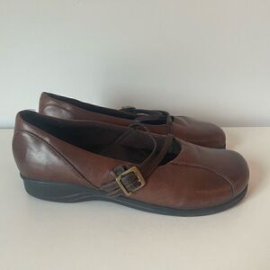 Earth Shoe Gelron Queen Brown Leather Flat Mary Jane Comfort Shoes Size 7
